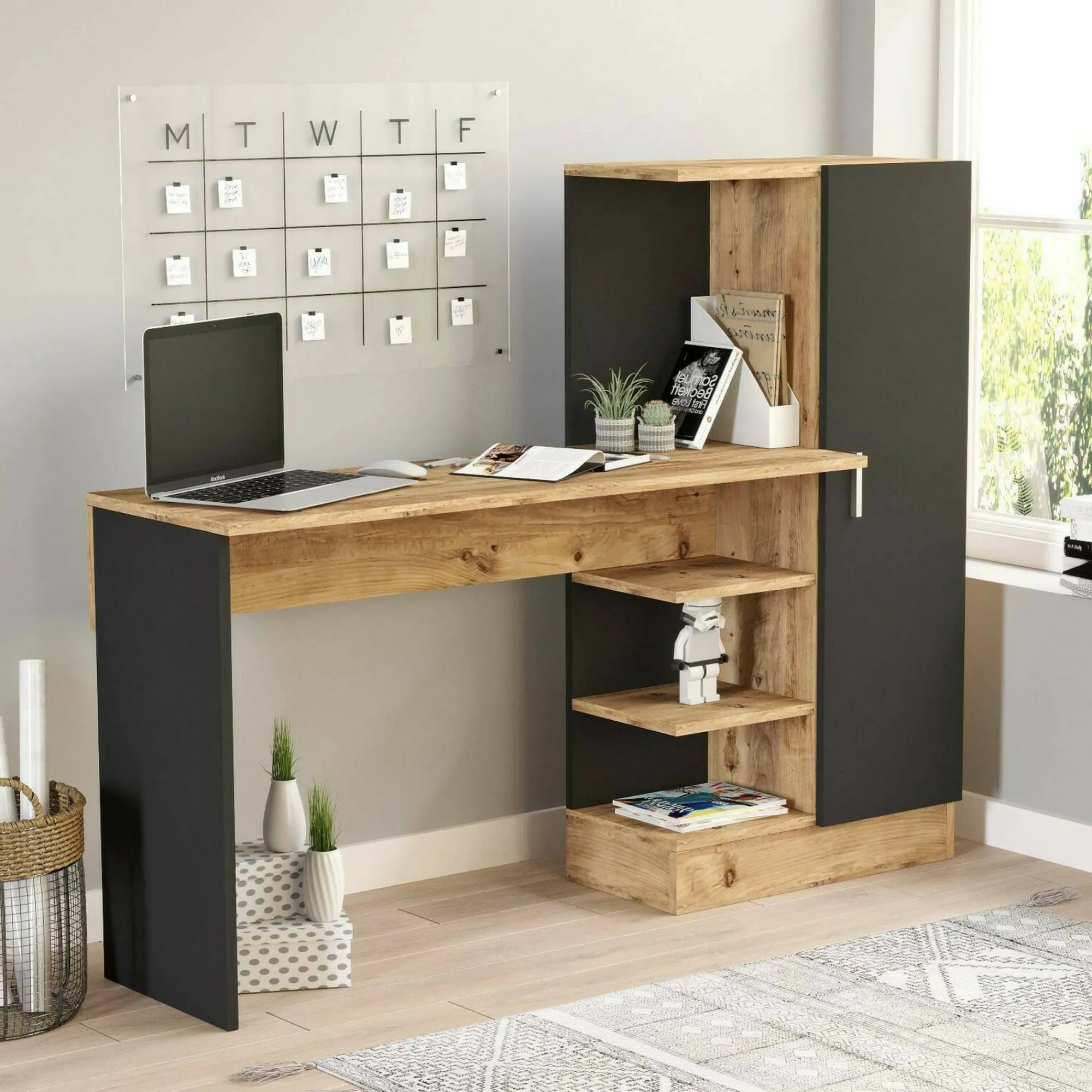 Scrivania Angaga, 152x40h120 cm, Quercia e Nero<Dmora Cheap