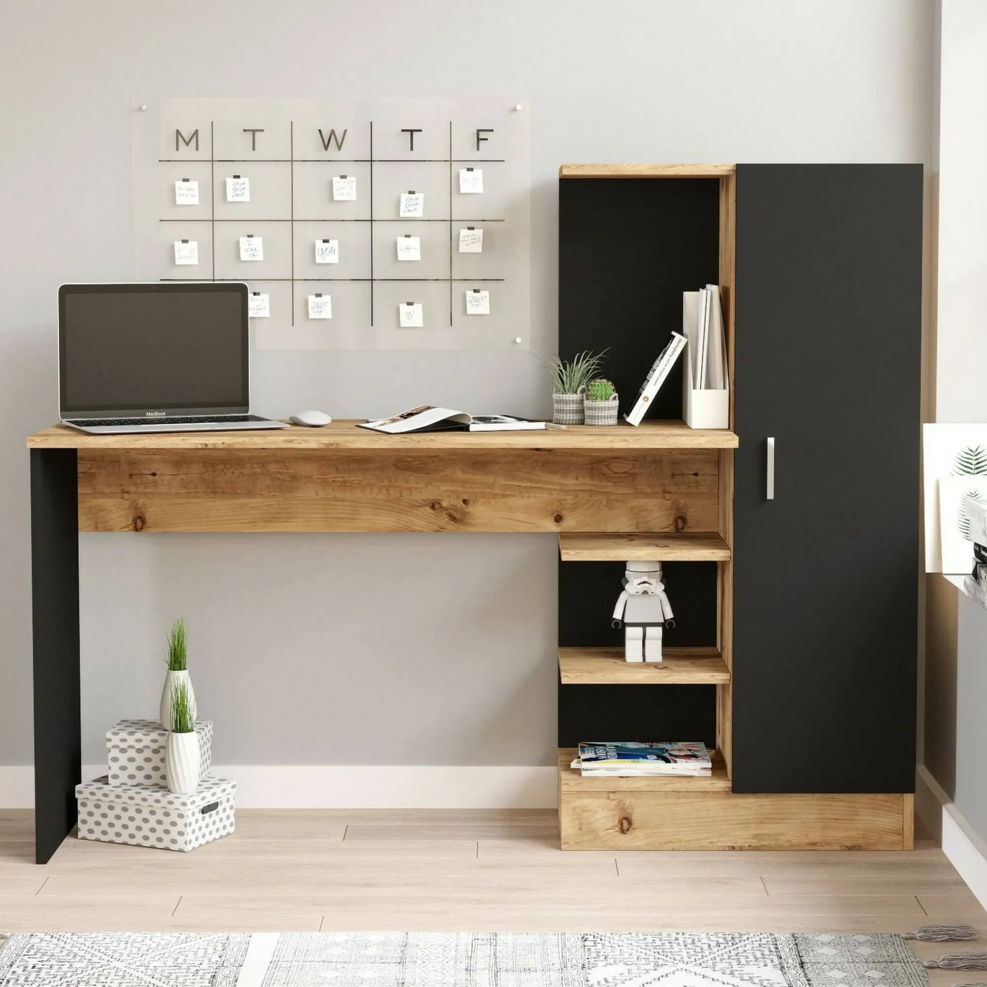 Scrivania Angaga, 152x40h120 cm, Quercia e Nero<Dmora Cheap
