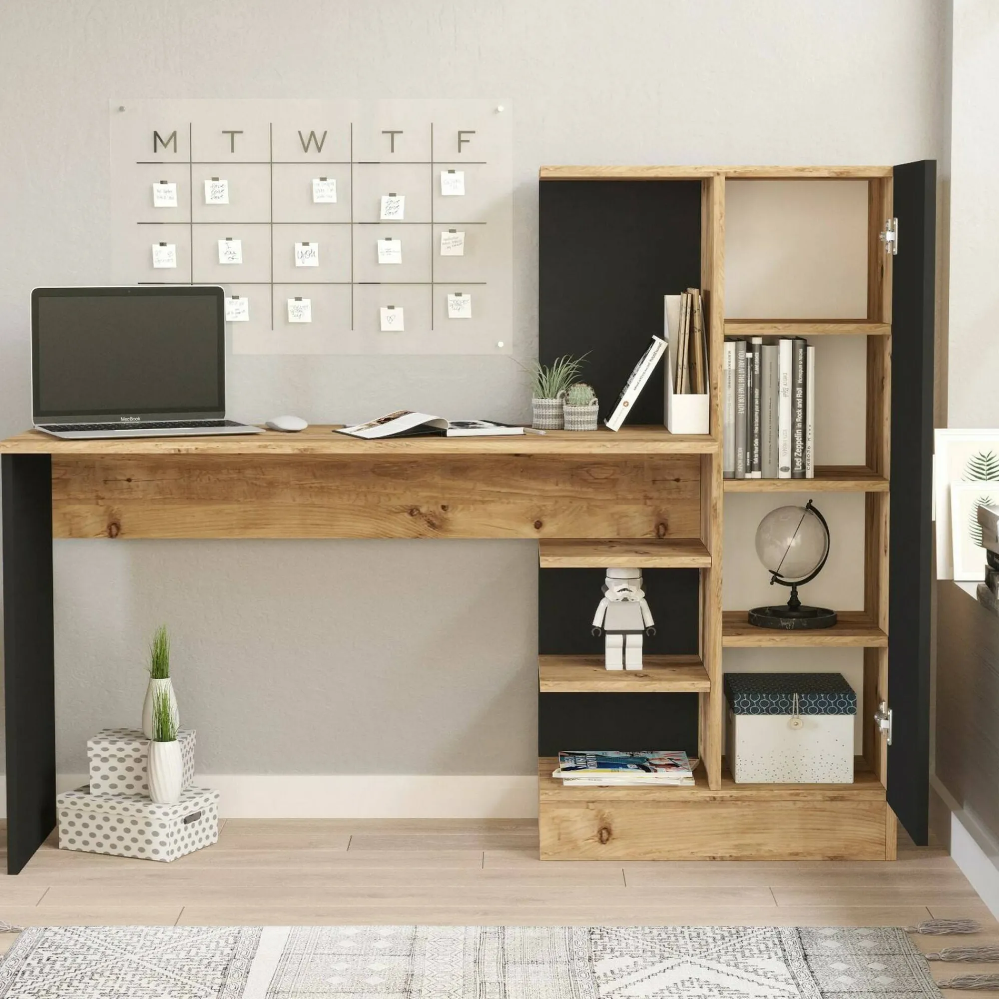 Scrivania Angaga, 152x40h120 cm, Quercia e Nero<Dmora Cheap