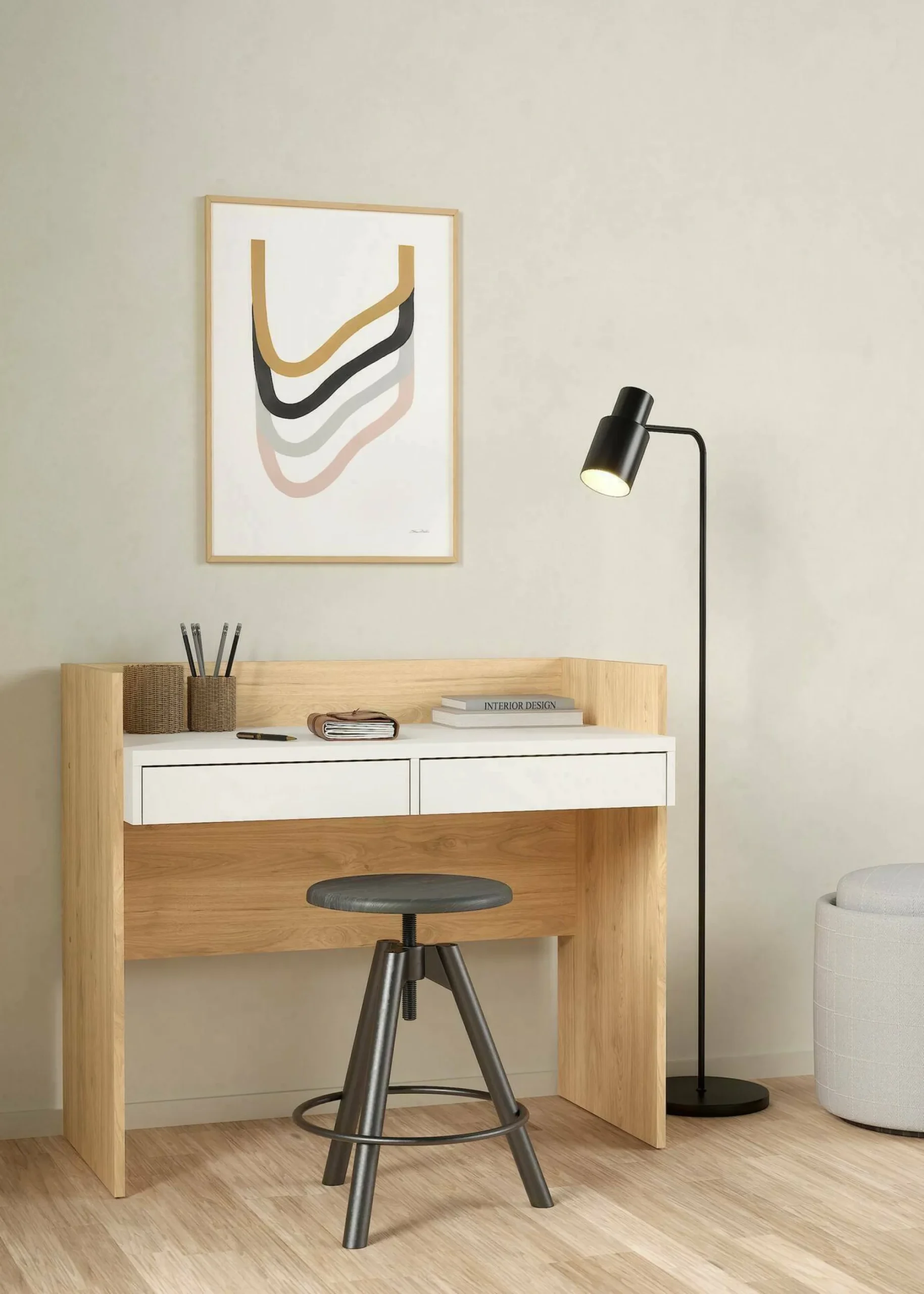 Scrivania Antillo, 56x102 h89 cm, Rovere e Bianco<Dmora Shop