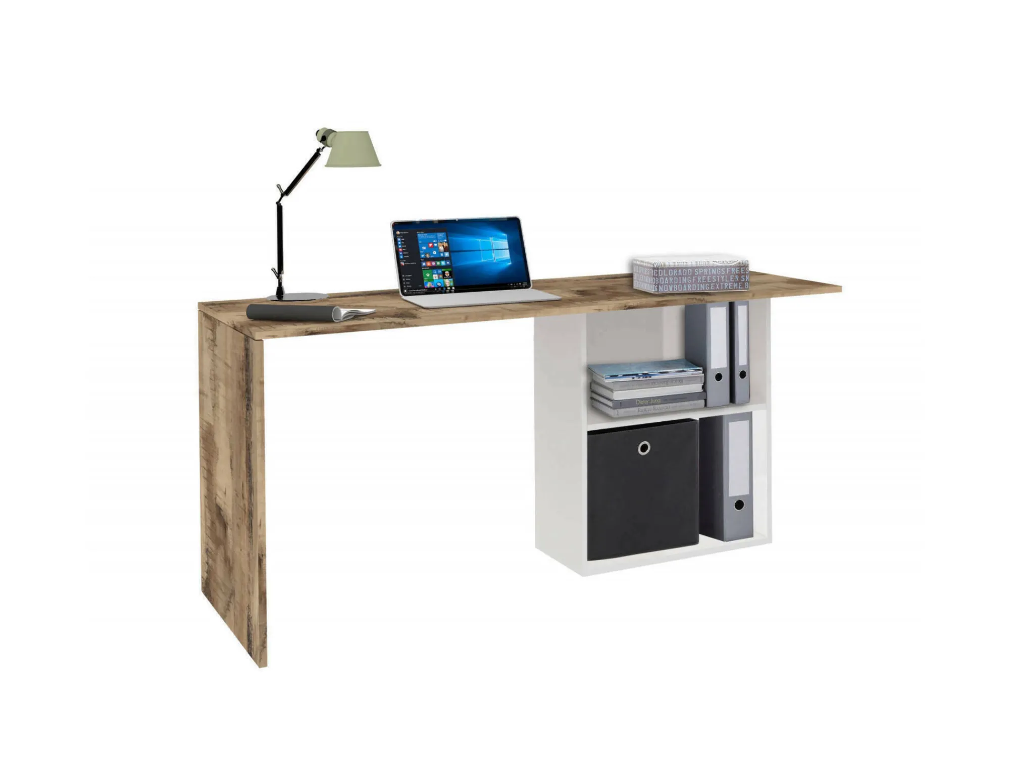 Scrivania Antioco, cm 110x50h75, Bianco lucido e Acero<Dmora Discount