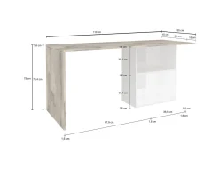 Scrivania Antioco, cm 110x50h75, Bianco lucido e Acero<Dmora Discount