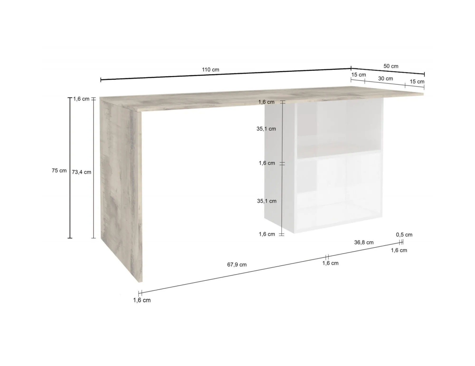 Scrivania Antioco, cm 110x50h75, Bianco lucido e Acero<Dmora Discount