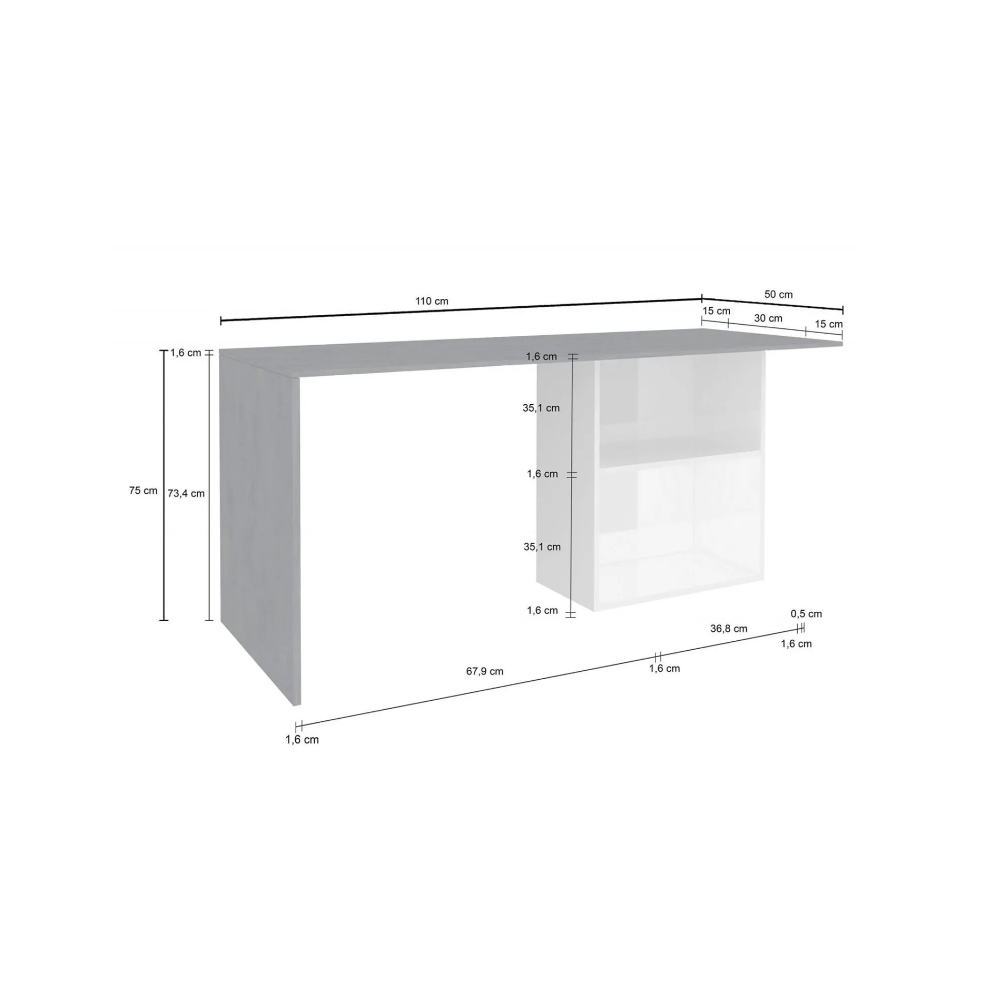 Scrivania Antioco, cm 110x50h75, Bianco lucido e Ardesia<Dmora Hot