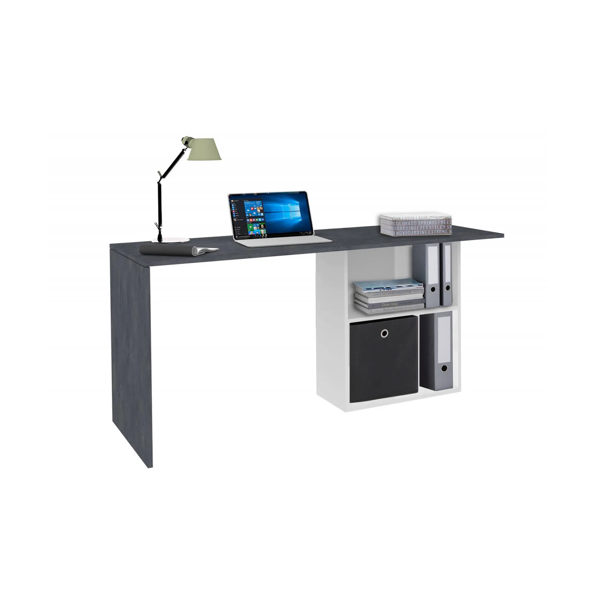 Scrivania Antioco, cm 110x50h75, Bianco lucido e Ardesia<Dmora Hot