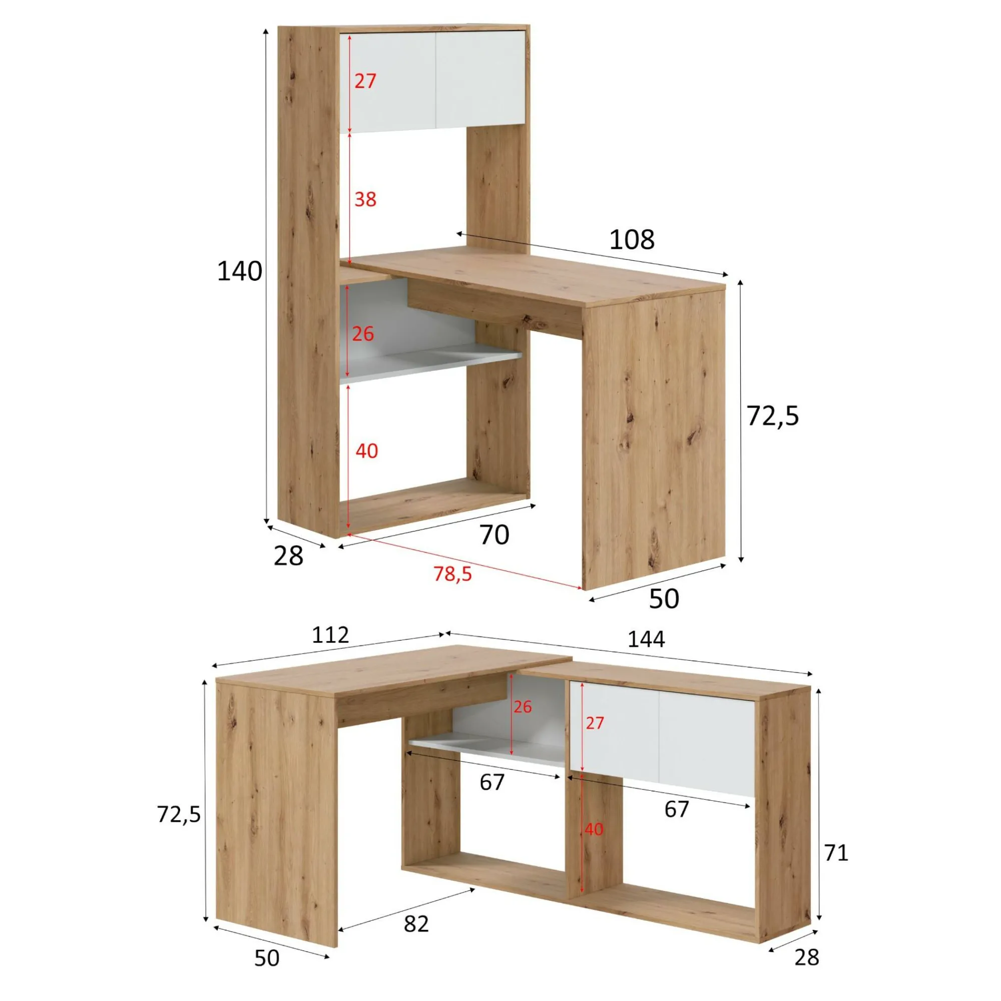 Scrivania Apogee, 108x70h140 cm, Bianco e Rovere nodi<Dmora Clearance