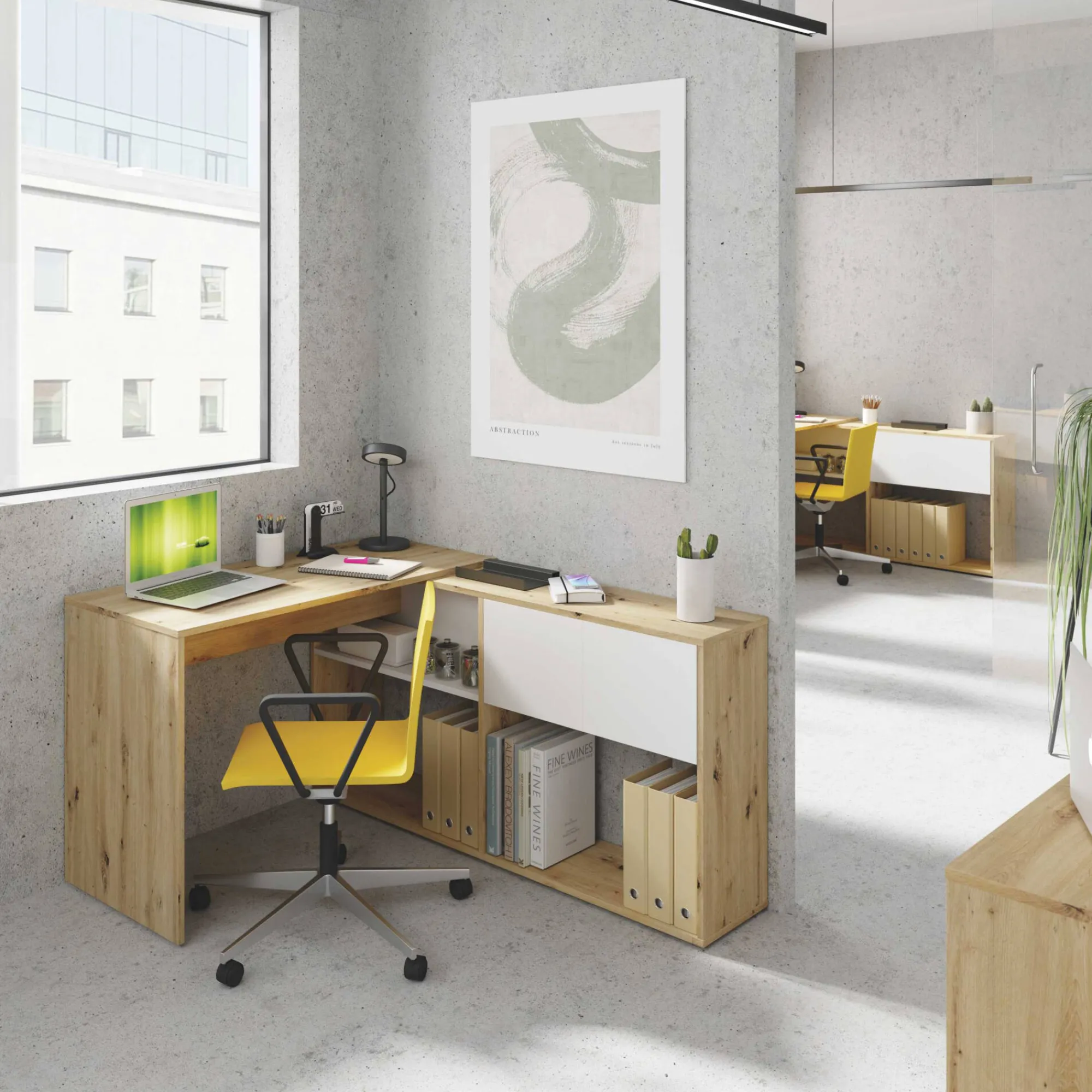 Scrivania Apogee, 108x70h140 cm, Bianco e Rovere nodi<Dmora Clearance