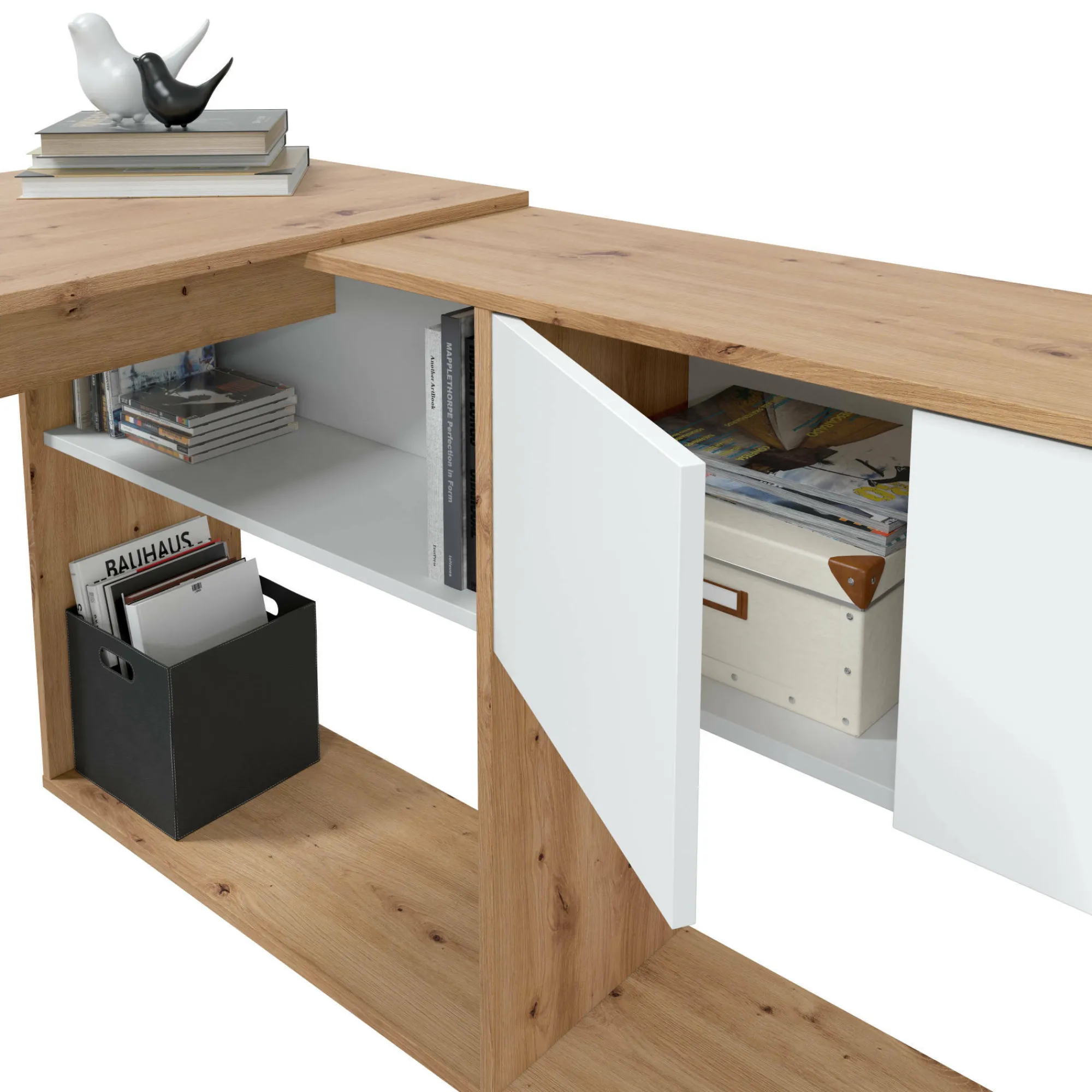 Scrivania Apogee, 108x70h140 cm, Bianco e Rovere nodi<Dmora Clearance