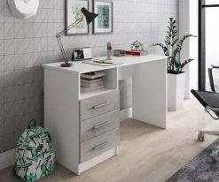 Scrivania Ardauli, 120x48h75 cm, Bianco e Cemento<Dmora Online