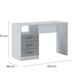 Scrivania Ardauli, 120x48h75 cm, Bianco e Cemento<Dmora Online