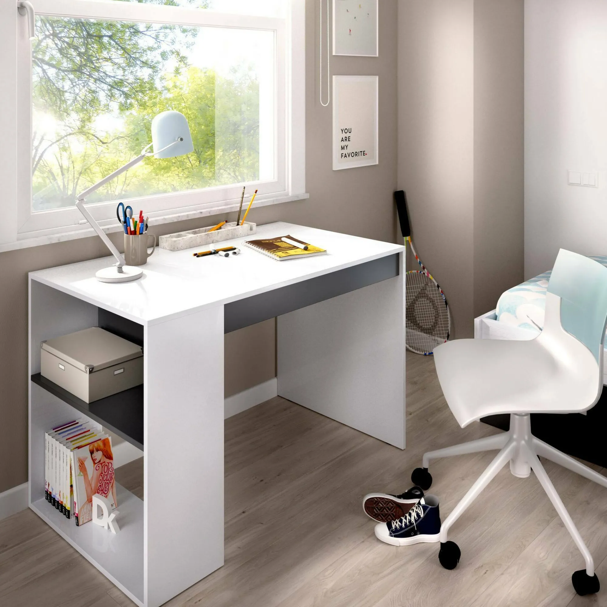Scrivania Arianella, 115x50h74 cm, Bianco e Antracite<Dmora Online