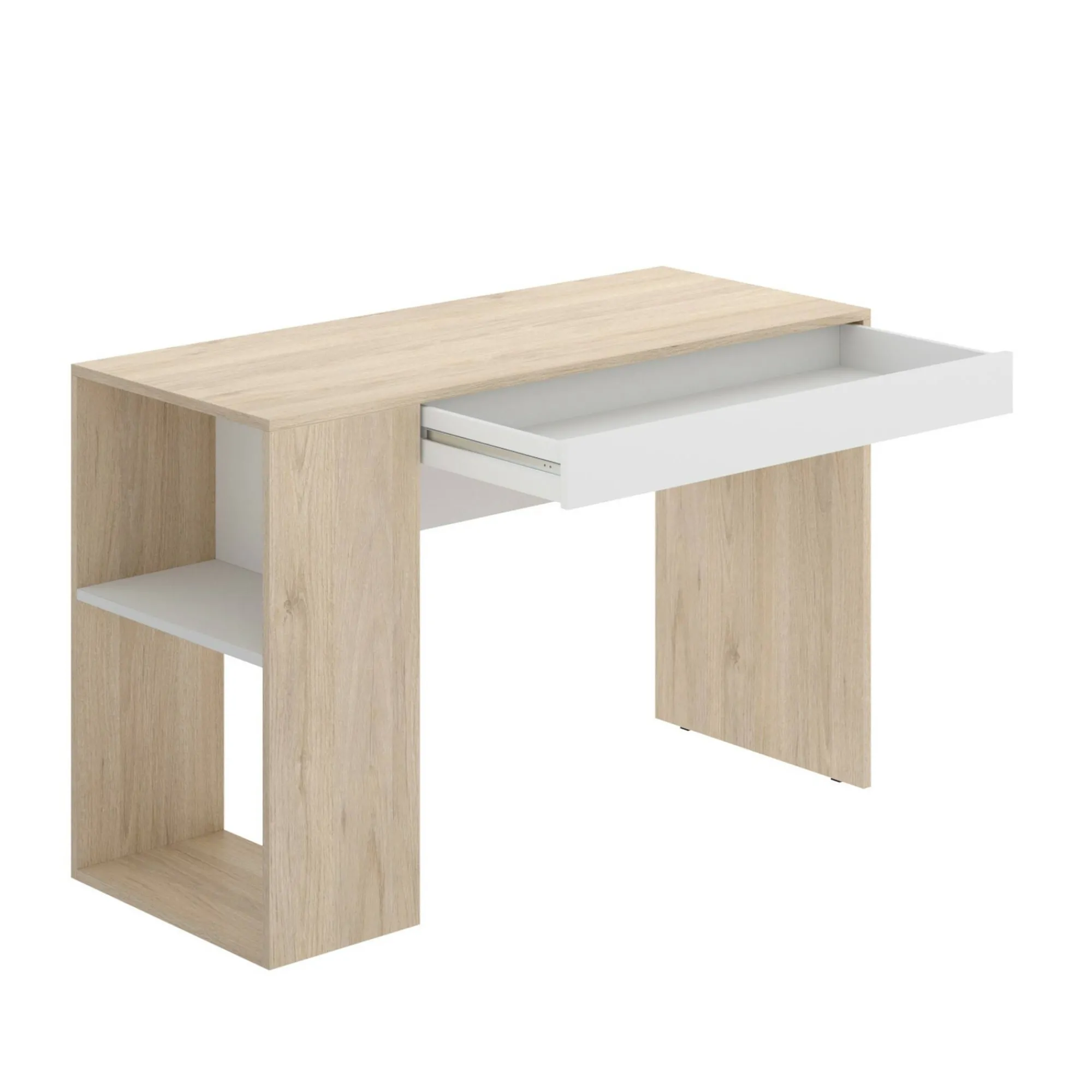 Scrivania Arianella, 115x50h74 cm, Rovere e Bianco<Dmora New