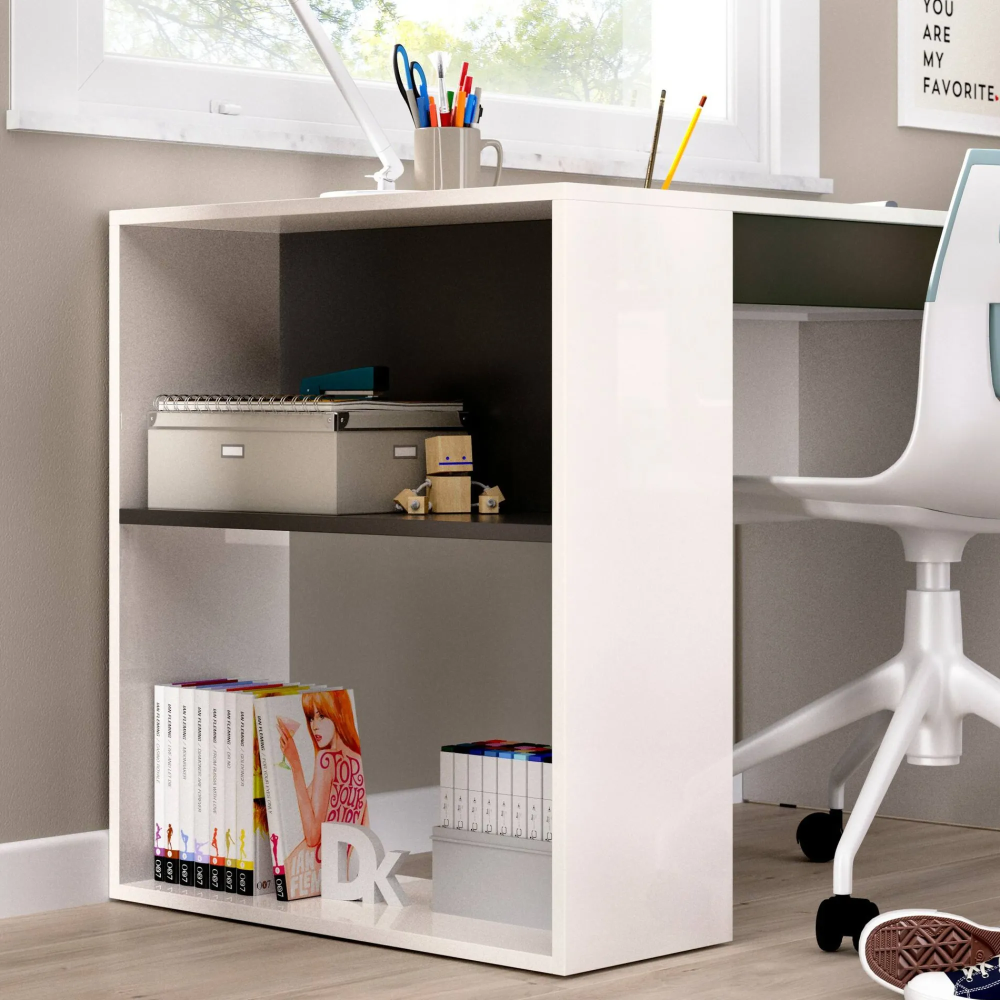 Scrivania Arianella, 115x50h74 cm, Bianco e Antracite<Dmora Online