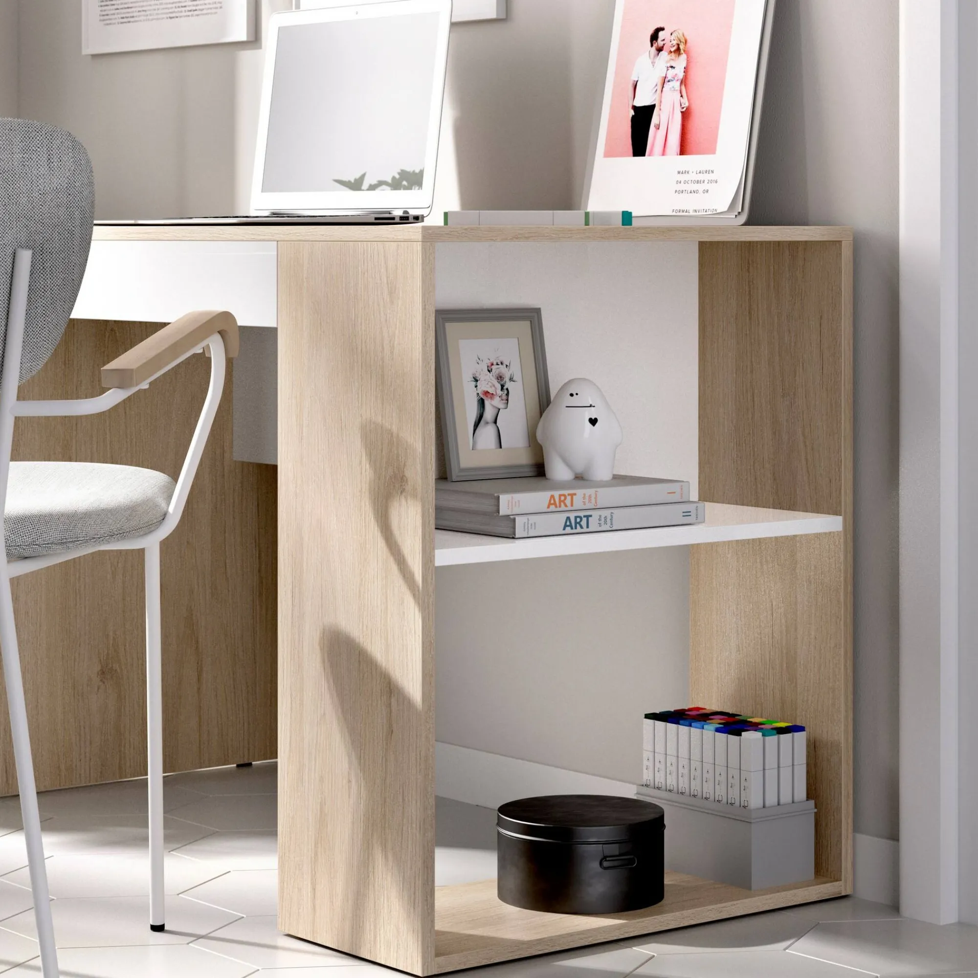 Scrivania Arianella, 115x50h74 cm, Rovere e Bianco<Dmora New