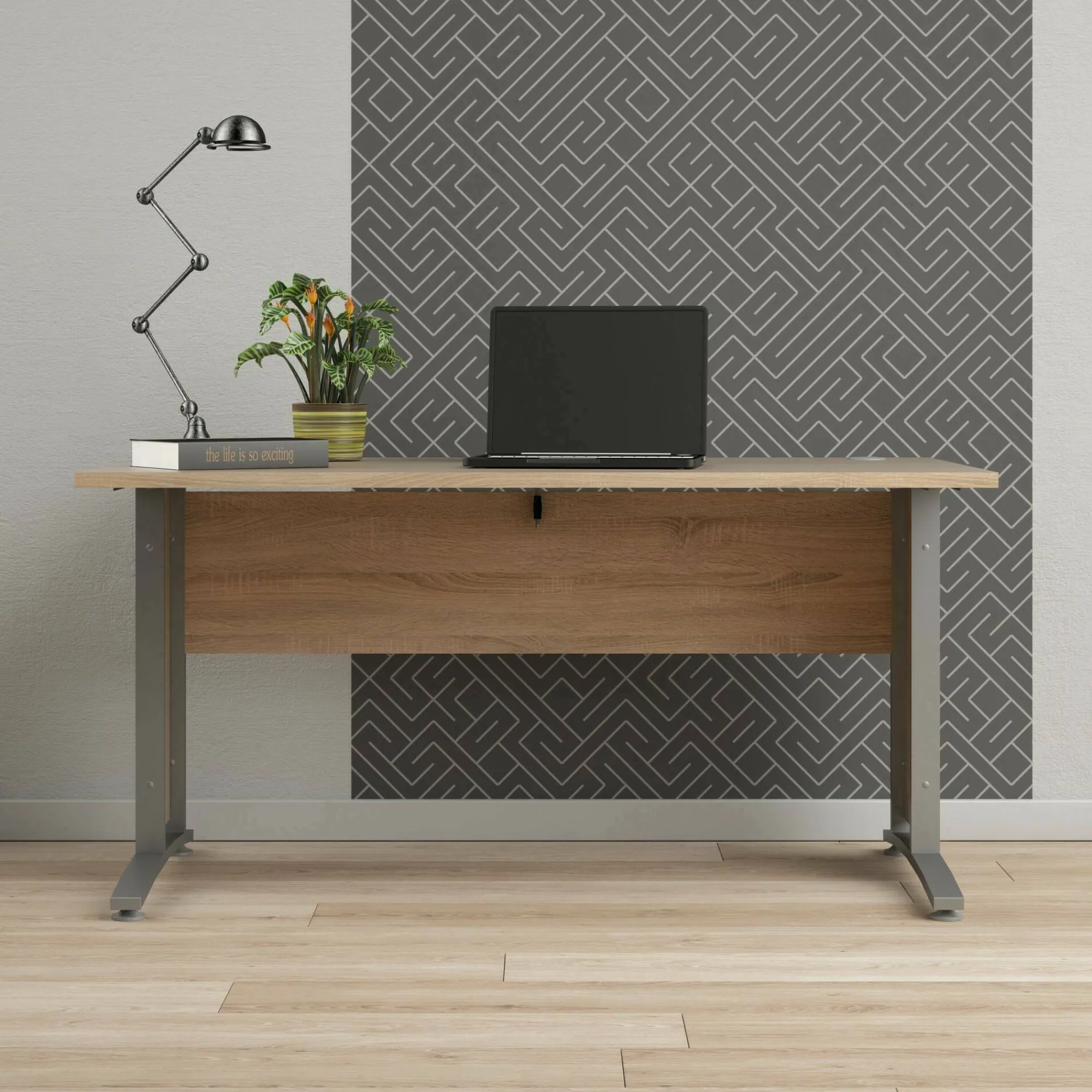 Scrivania Ascorbato, 150x80 h75 cm, Grigio e Quercia<Dmora Cheap