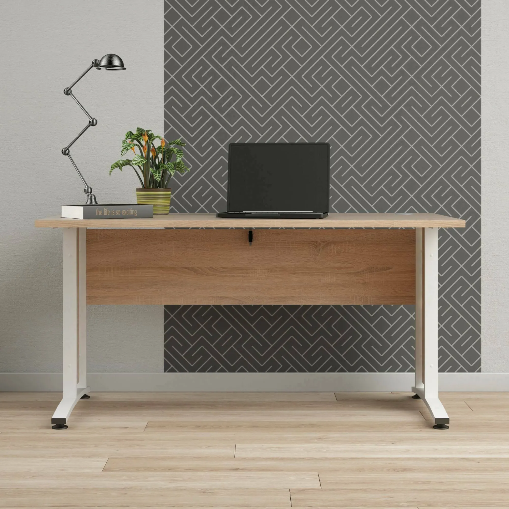 Scrivania Ascorbato, 150x80 h75 cm, Quercia e Bianco<Dmora Flash Sale
