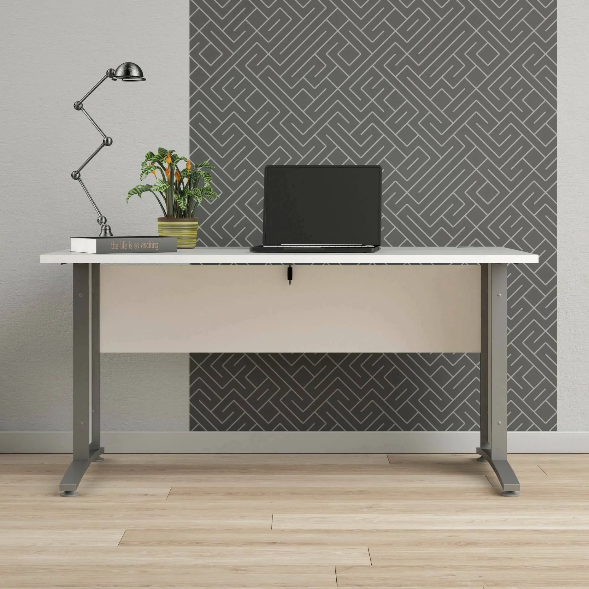 Scrivania Ascorbato, 150x80 h75 cm, Bianco e Grigio<Dmora Shop