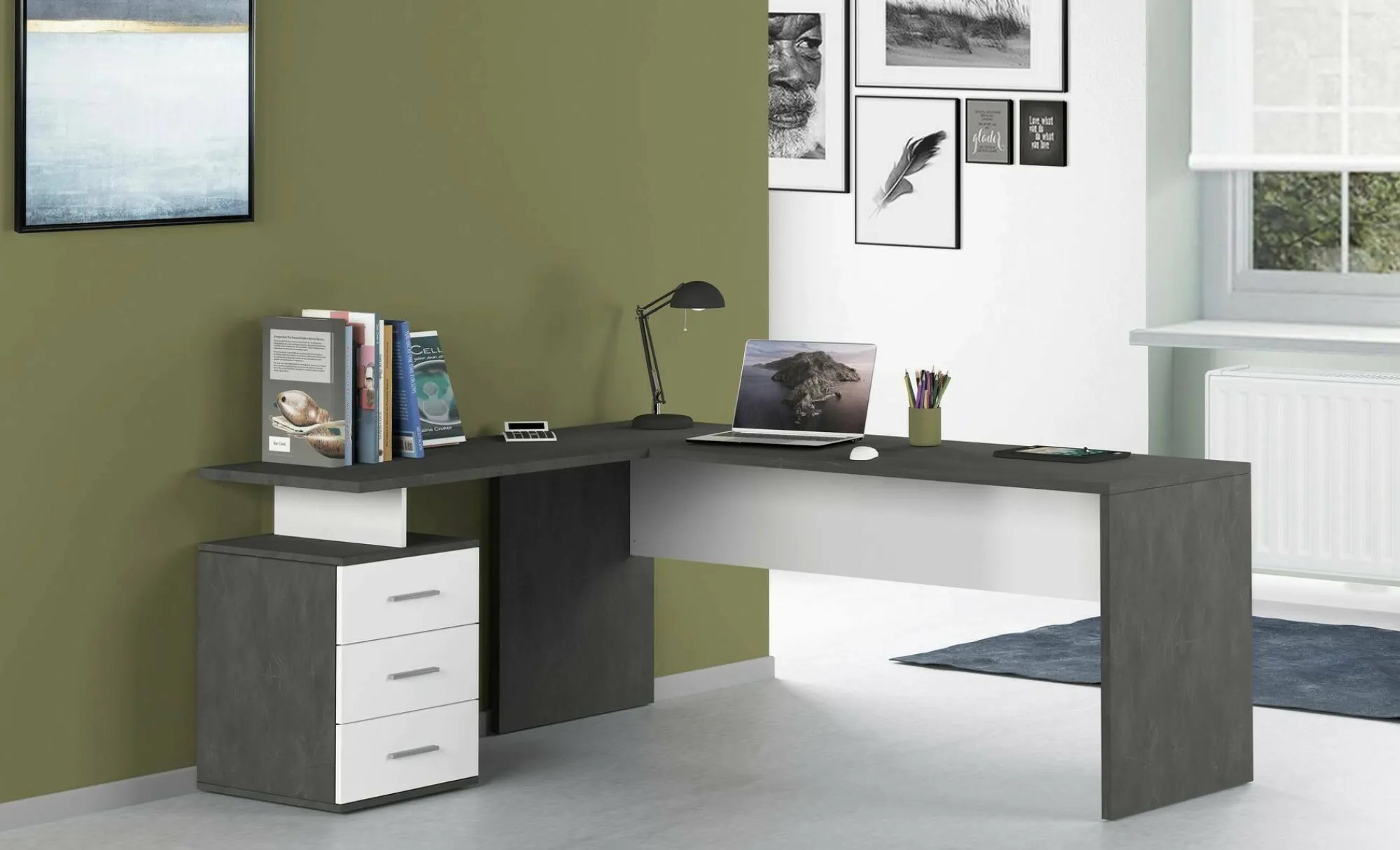 Scrivania Ascuby, cm 160x60h75, Ardesia e Bianco lucido<Dmora Best Sale