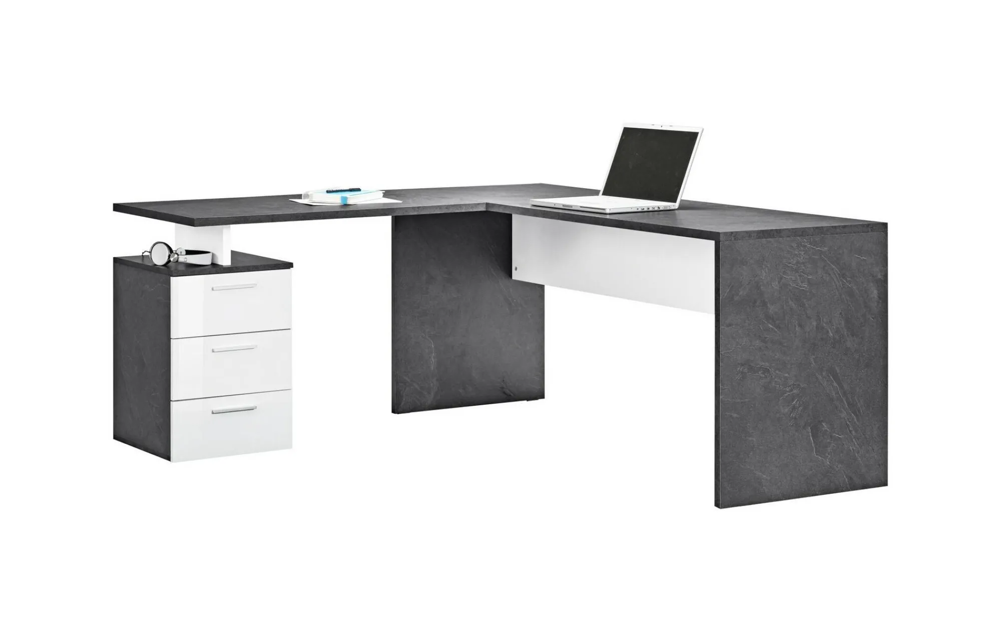 Scrivania Ascuby, cm 160x60h75, Ardesia e Bianco lucido<Dmora Best Sale