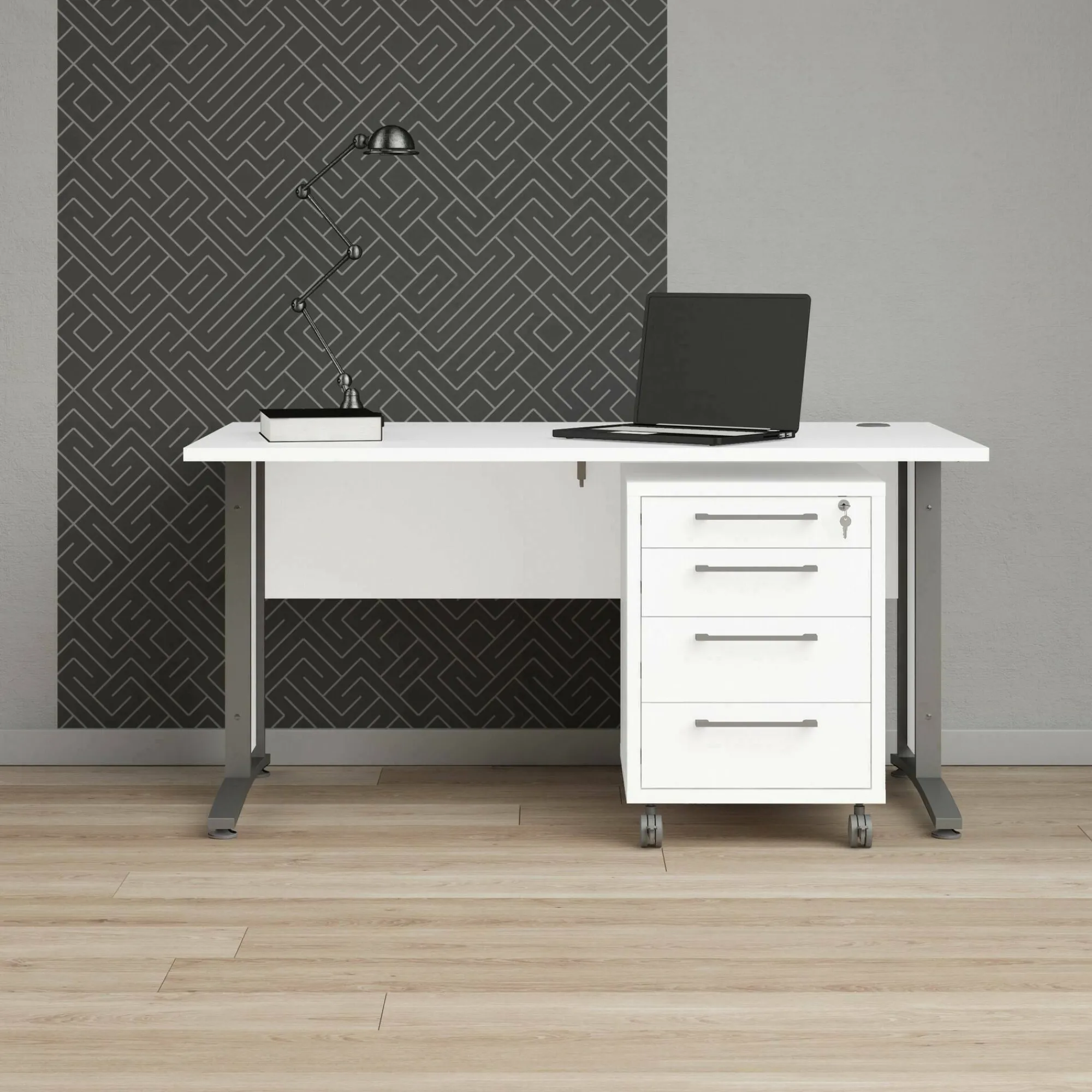 Scrivania Azzaro, 150x80 h75 cm, Bianco e Grigio<Dmora Best