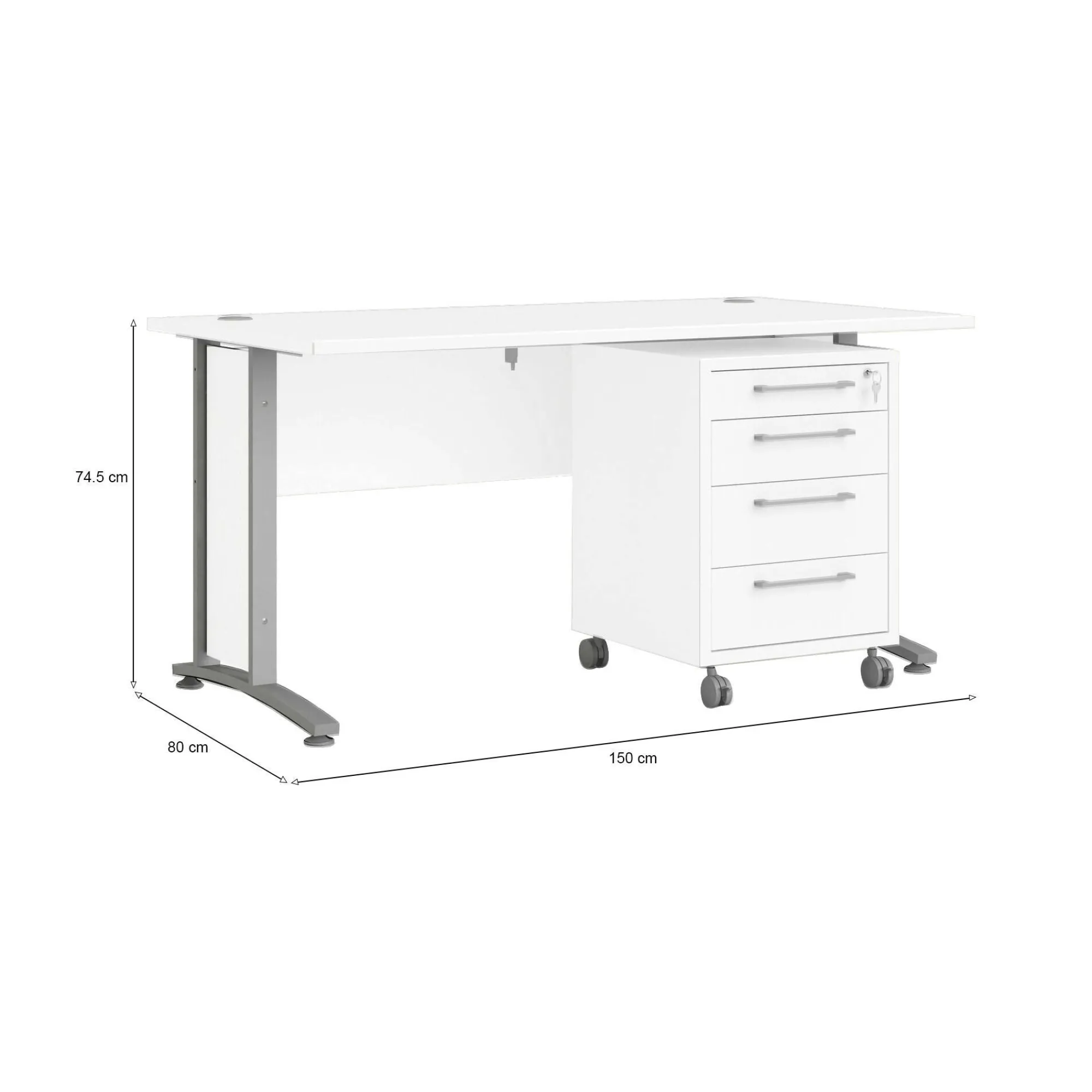 Scrivania Azzaro, 150x80 h75 cm, Bianco e Grigio<Dmora Best