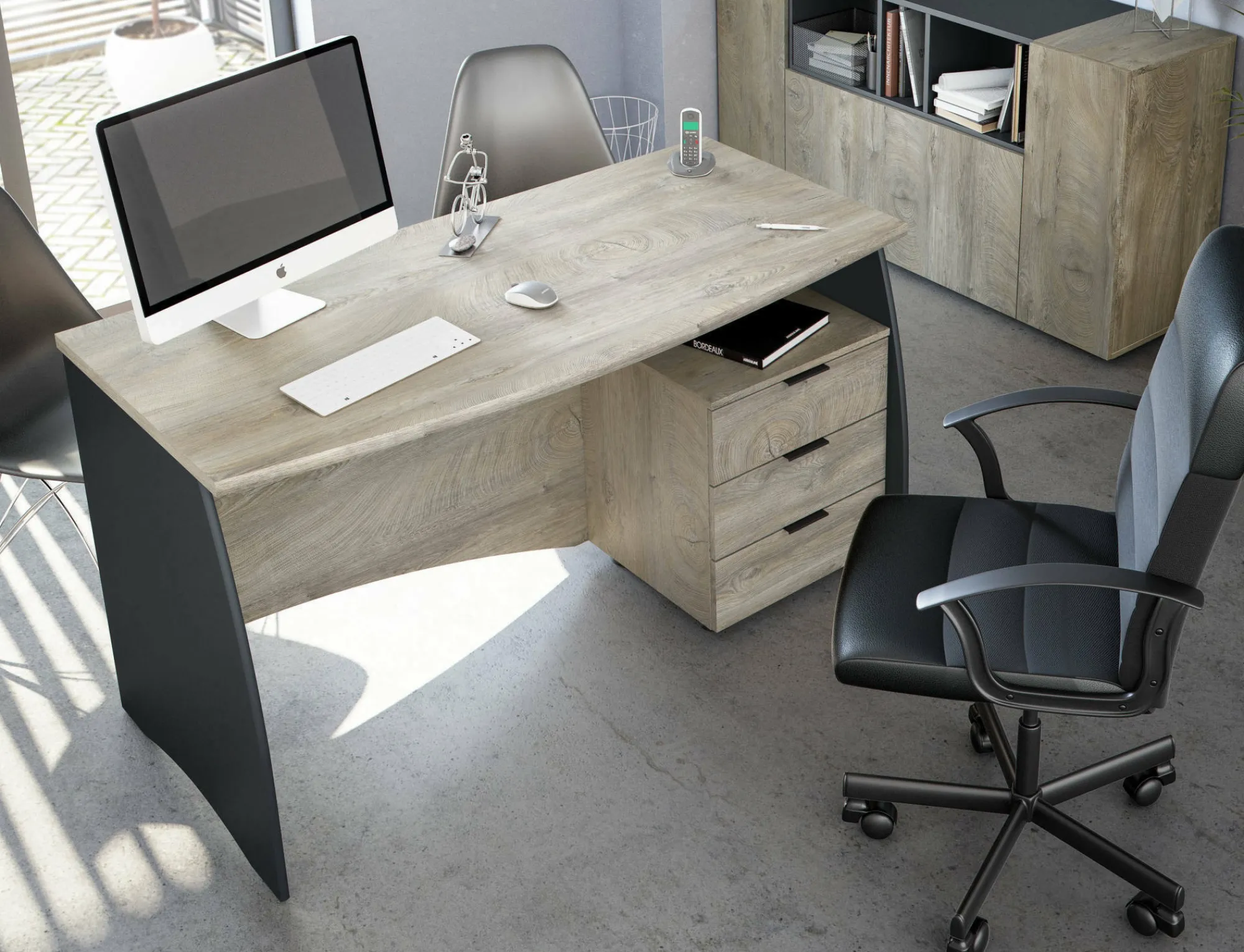 Scrivania Azziz, 136x67h74 cm, Rovere e Antracite<Dmora Hot