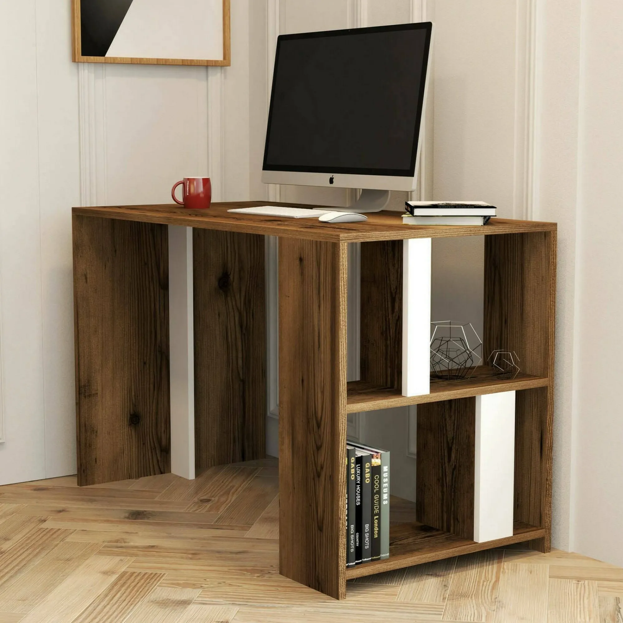 Scrivania Bising, 120x60h75 cm, Noce e Bianco<Dmora Best Sale