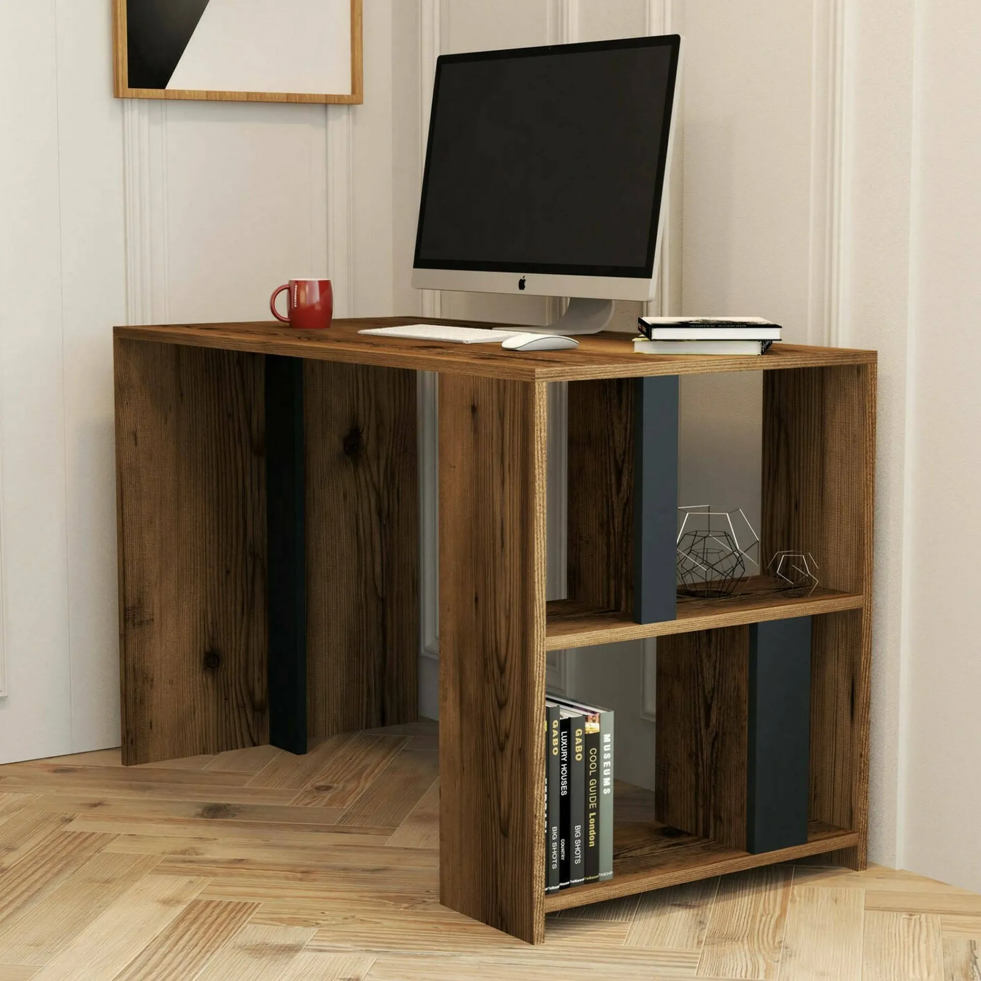 Scrivania Bising, 120x60h75 cm, Noce e Antracite<Dmora Online