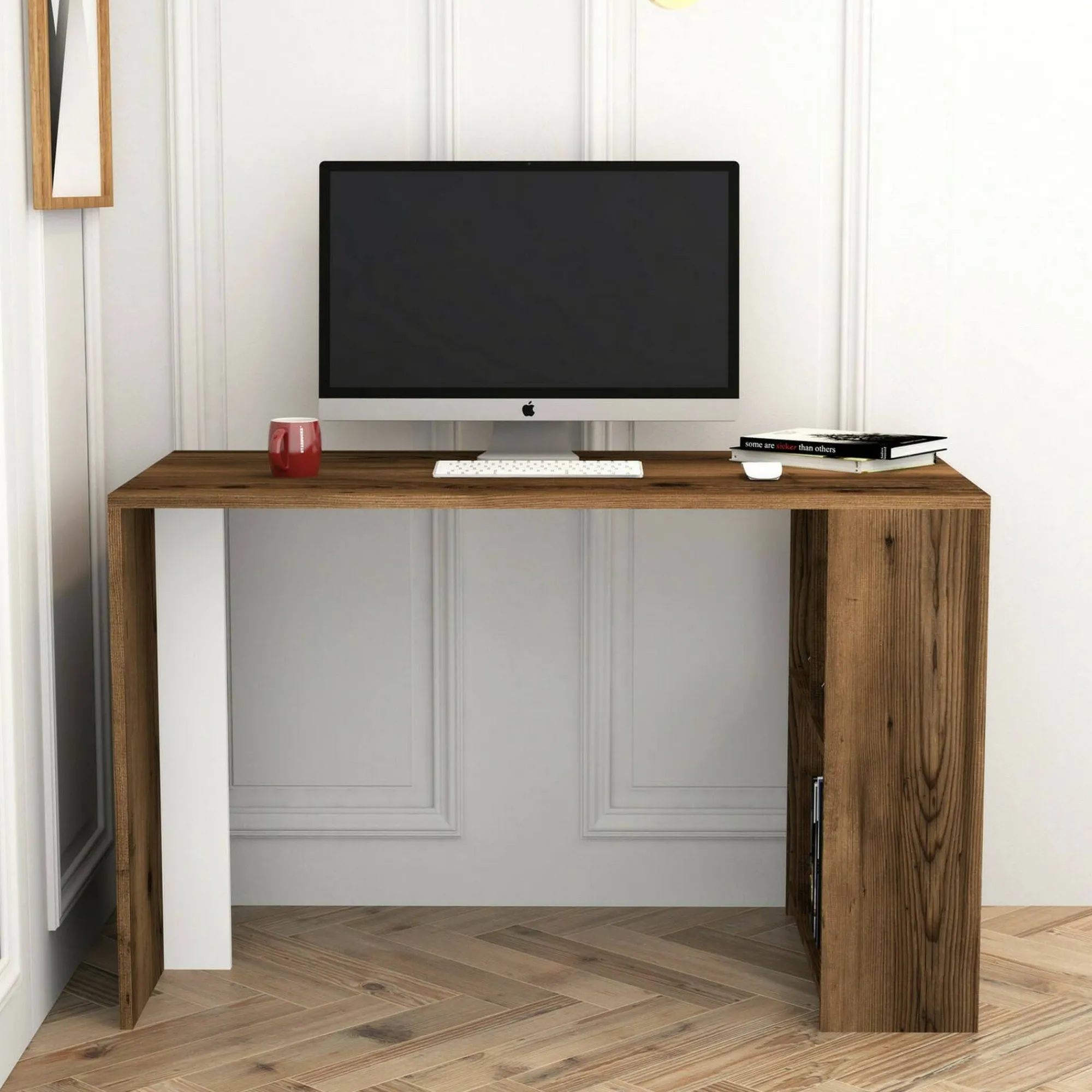 Scrivania Bising, 120x60h75 cm, Noce e Bianco<Dmora Best Sale