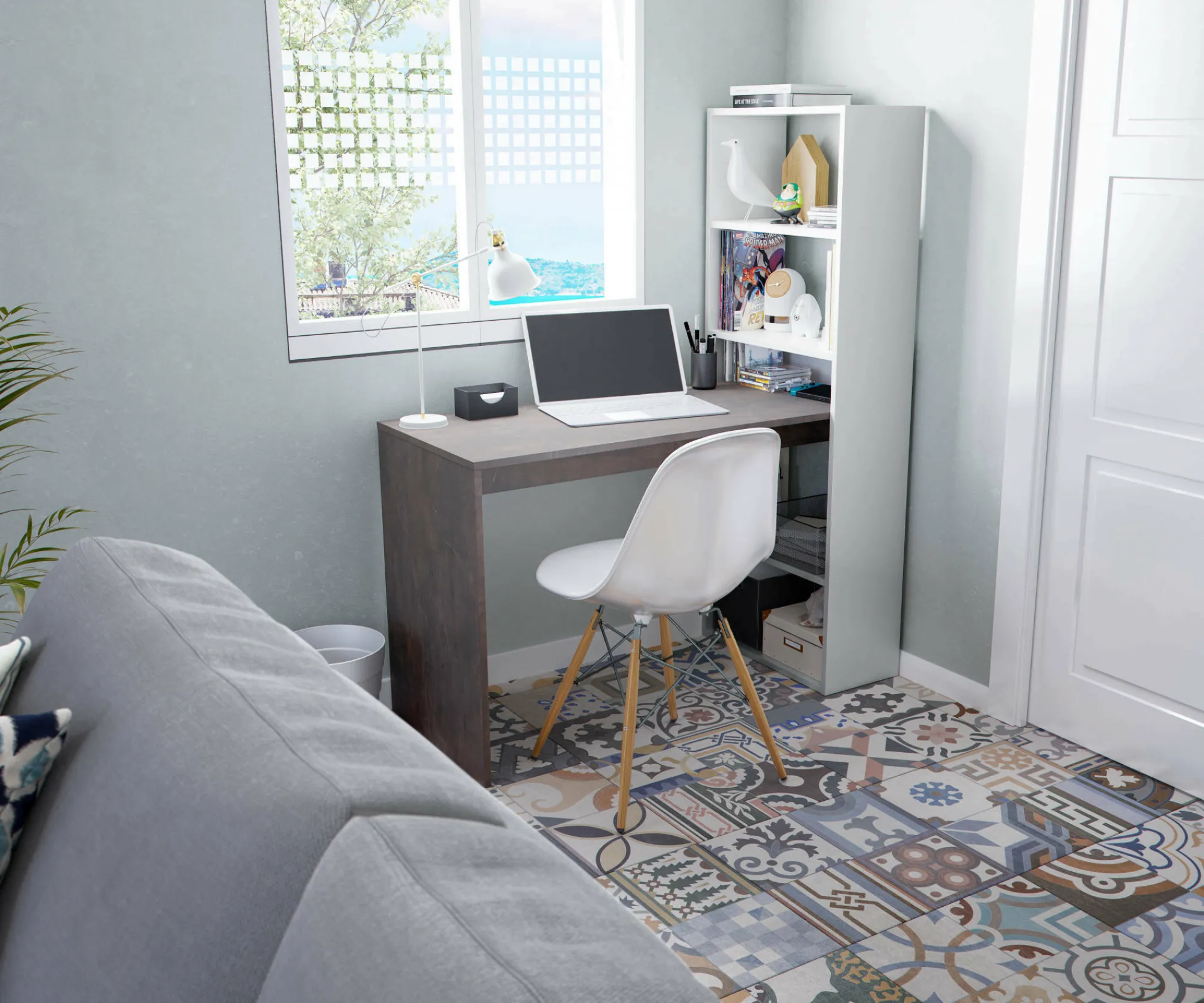 Scrivania Dacarte, 120x53h144 cm, Bianco e Ossido<Dmora Sale