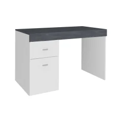 Scrivania Daucell, cm 100x60h75, Bianco lucido e Ardesia<Dmora Sale