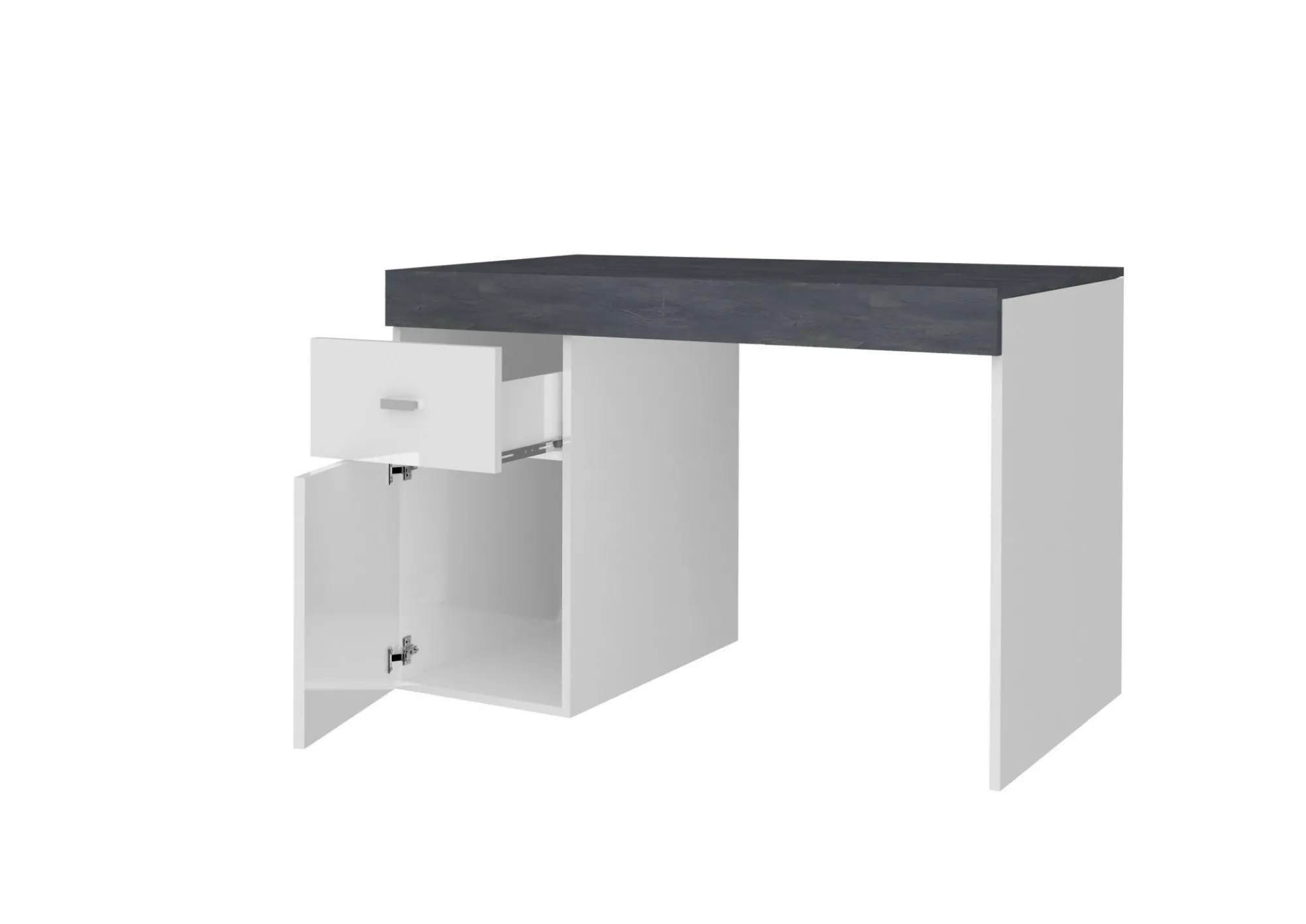 Scrivania Daucell, cm 100x60h75, Bianco lucido e Ardesia<Dmora Sale