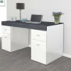 Scrivania Dbro, cm 130x60h75, Bianco lucido e Ardesia<Dmora Best