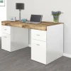 Scrivania Dbro, cm 130x60h75, Bianco lucido e Acero<Dmora Discount