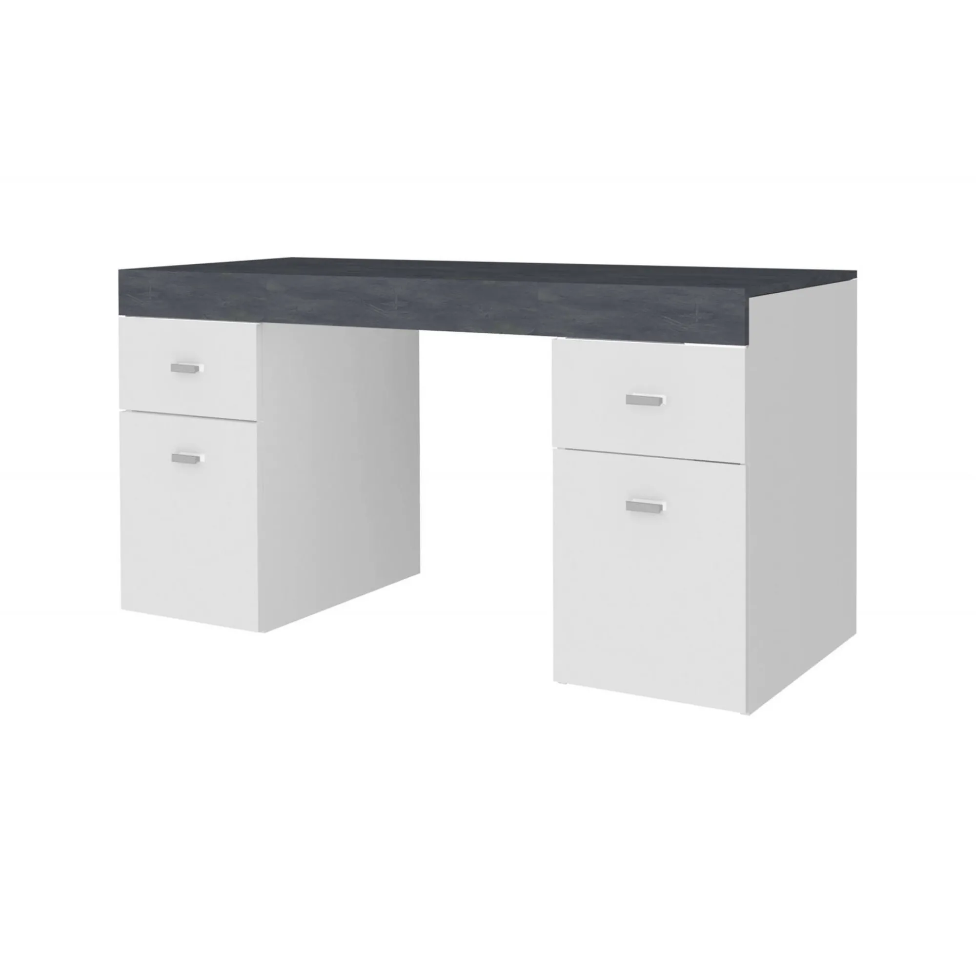 Scrivania Dbro, cm 130x60h75, Bianco lucido e Ardesia<Dmora Best