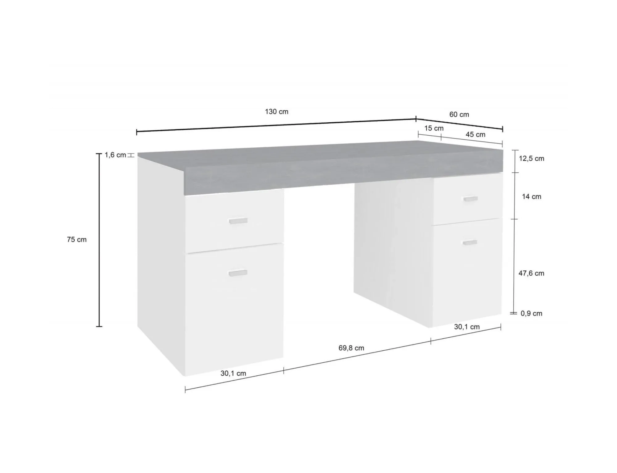 Scrivania Dbro, cm 130x60h75, Bianco lucido e Ardesia<Dmora Best