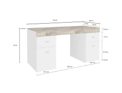 Scrivania Dbro, cm 130x60h75, Bianco lucido e Acero<Dmora Discount