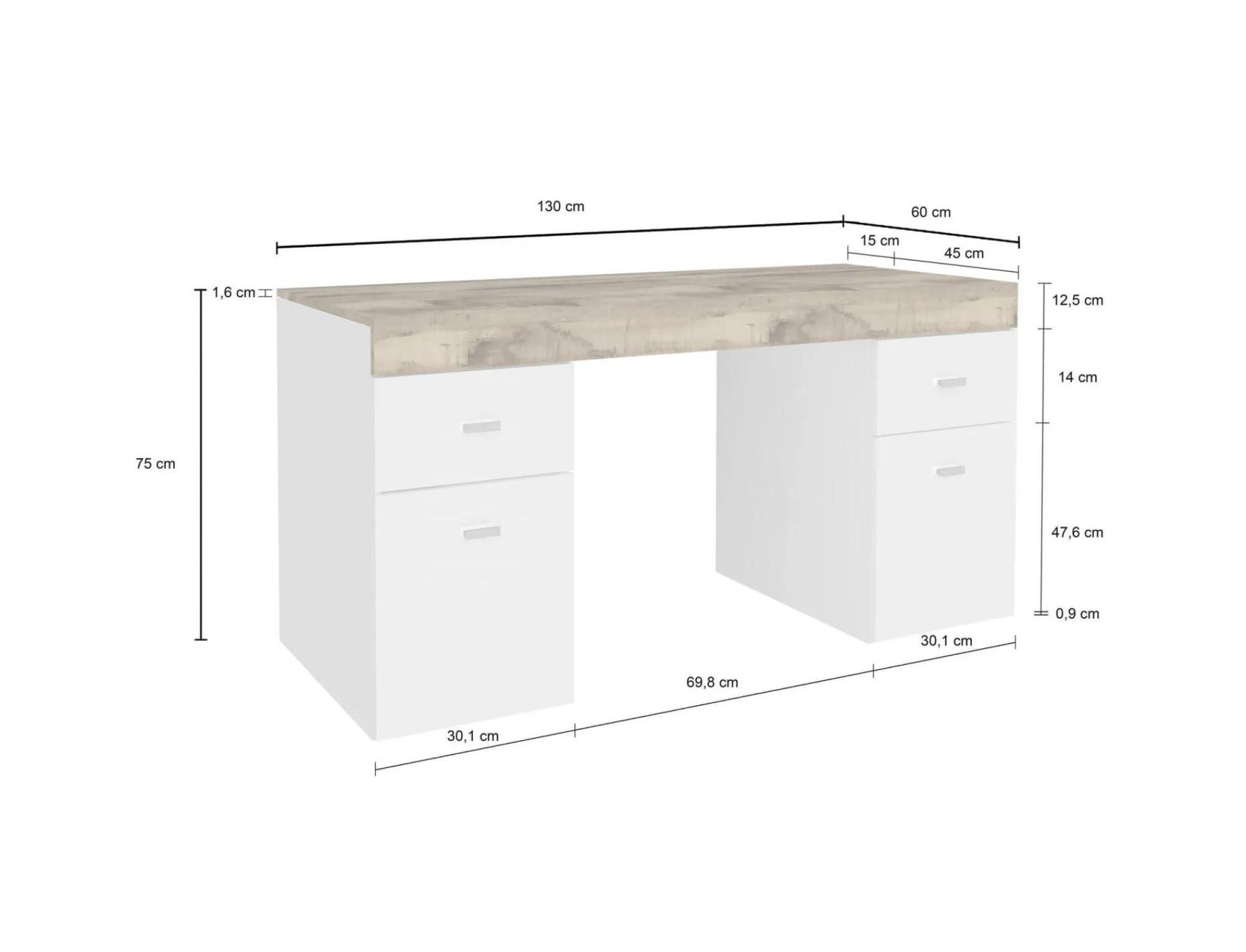 Scrivania Dbro, cm 130x60h75, Bianco lucido e Acero<Dmora Discount