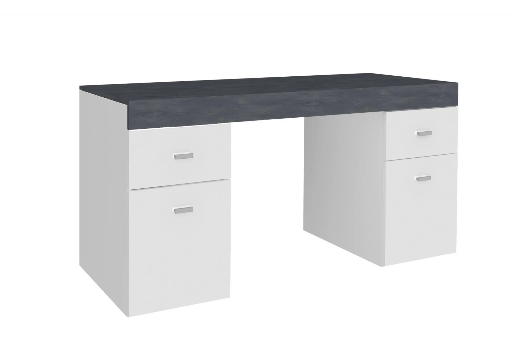 Scrivania Dbro, cm 130x60h75, Bianco lucido e Ardesia<Dmora Best