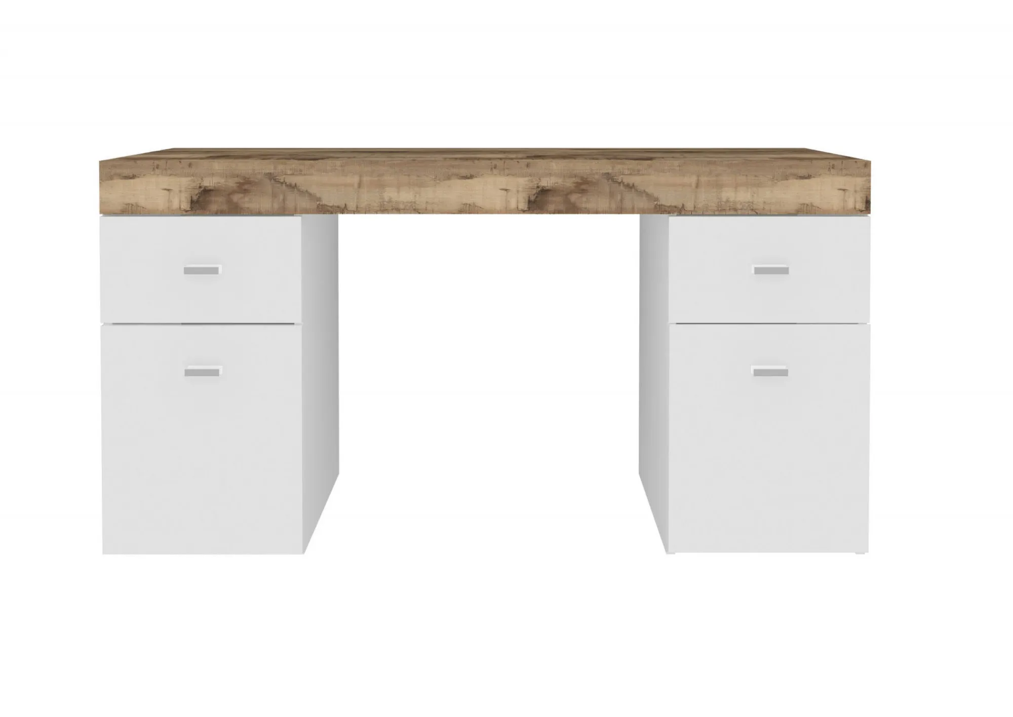 Scrivania Dbro, cm 130x60h75, Bianco lucido e Acero<Dmora Discount