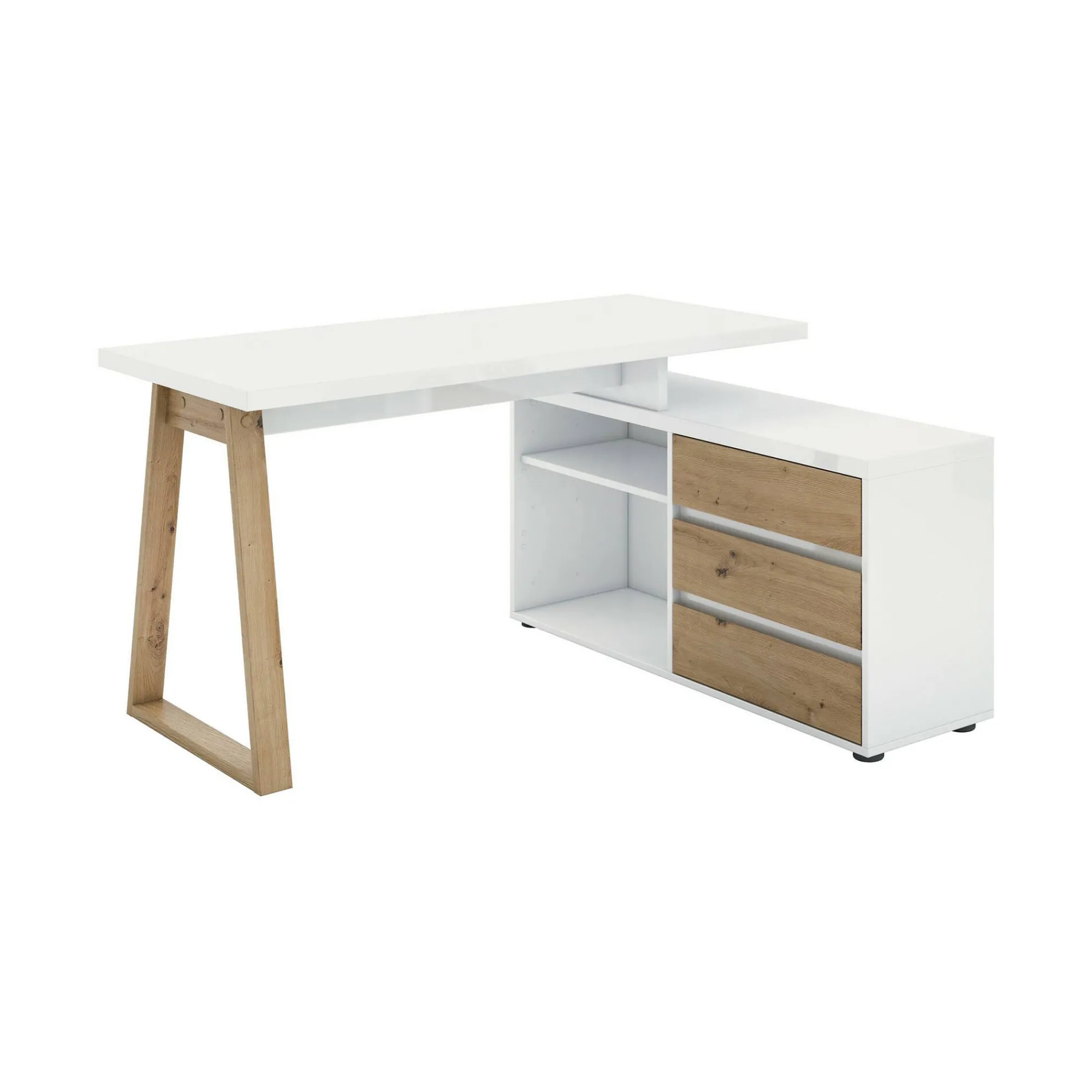 Scrivania Dcalabres, 135x75h120 cm, Bianco lucido e Rovere<Dmora Outlet