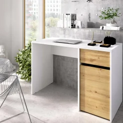 Scrivania Dcaput, 110x50h74 cm, Bianco e Rovere Nodi<Dmora Best