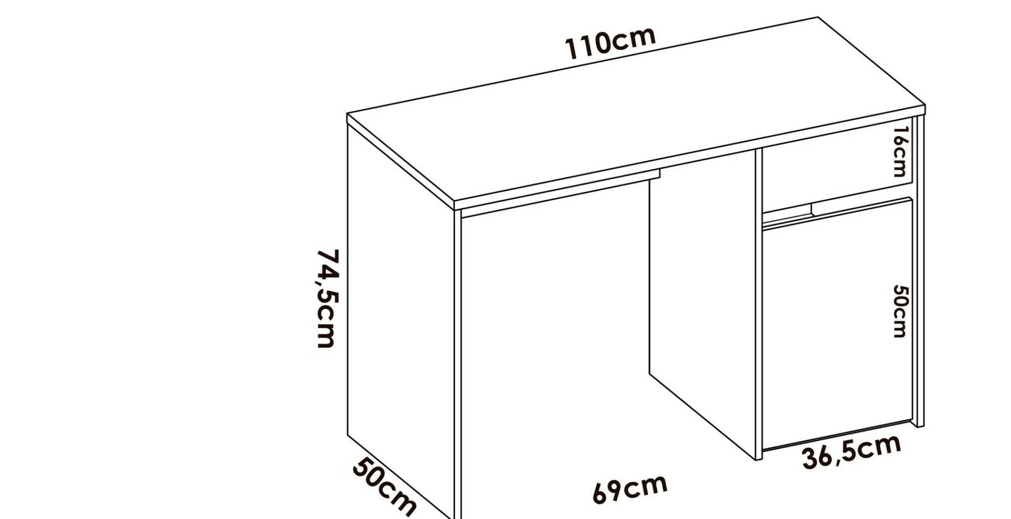 Scrivania Dcaput, 110x50h74 cm, Bianco e Rovere Nodi<Dmora Best