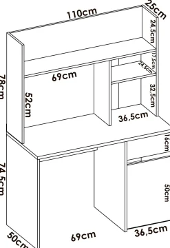 Scrivania Dcutrona, 110x50h152 cm, Bianco e Rovere Nodi<Dmora Cheap