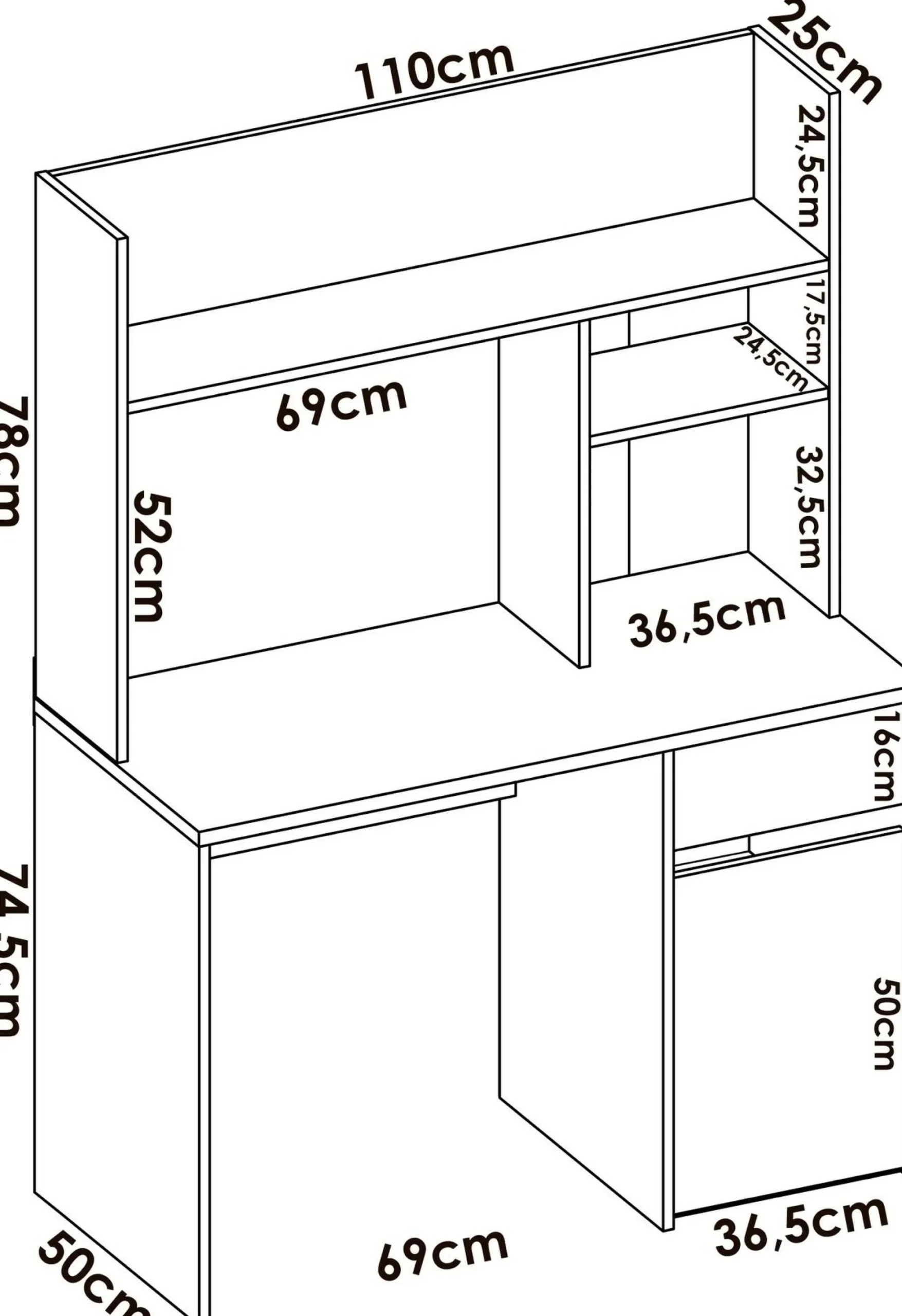 Scrivania Dcutrona, 110x50h152 cm, Bianco e Rovere Nodi<Dmora Cheap