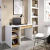 Scrivania Ddiakit, 110x50h74 cm, Bianco e Rovere Nodi<Dmora New