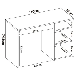 Scrivania Ddiakit, 110x50h74 cm, Bianco e Rovere Nodi<Dmora New