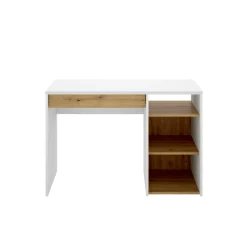Scrivania Ddiakit, 110x50h74 cm, Bianco e Rovere Nodi<Dmora New