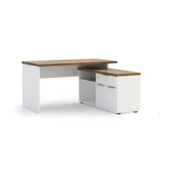 Scrivania Ddicrisci, 140x120h75 cm, Bianco lucido e Rovere<Dmora Cheap