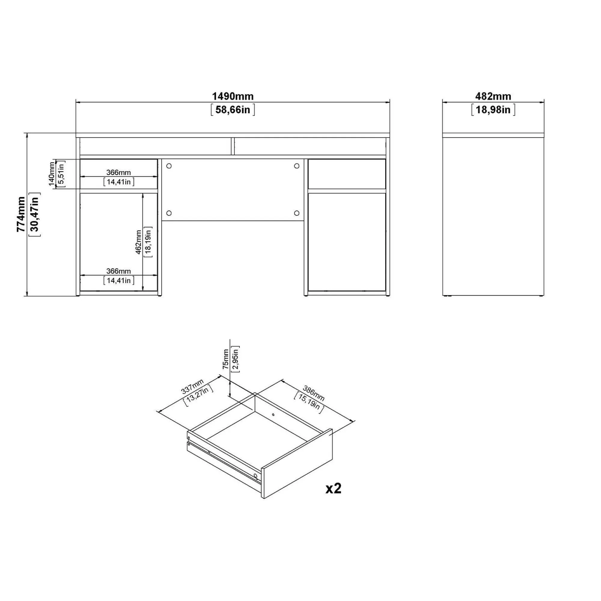 Scrivania Dina, Scrittoio multiuso, Tavolo per ufficio porta PC, Piano di lavoro, 48x149 h77 cm, Bianco<Dmora Cheap